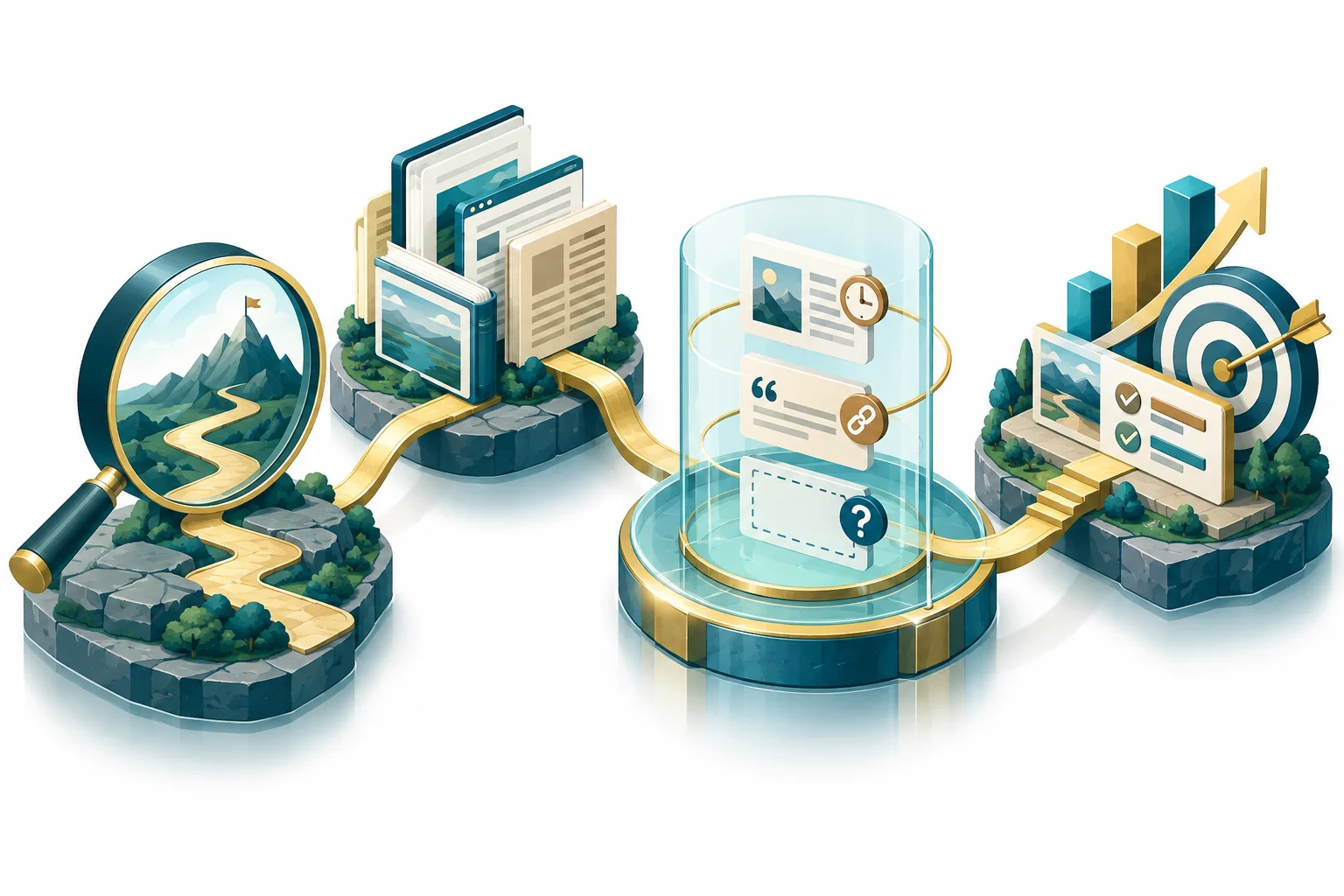 AI 研究報告怎麼避免只有摘要？用證據表支持行銷決策：主題概念示意