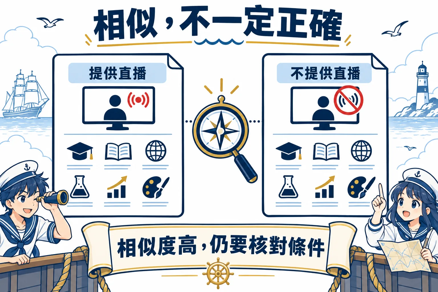 兩段文字可以非常相似,卻因一個否定詞而有相反意思;搜尋後仍要核對條件。
